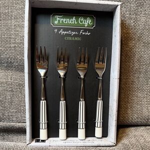 Ceramic Appetizer Forks - White Stripe (Set of 4)